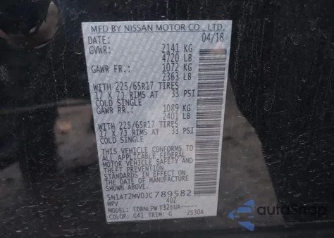 2018 Nissan Rogue S from USA, damaged, VIN 5N1AT2MV0JC789582